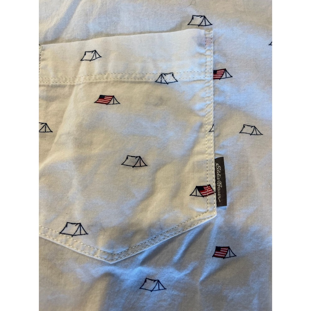 Eddie Bauer Mens Classic Fit‎ Short Sleeve Button Down Shirt Camping Print XL - Picture 3 of 5